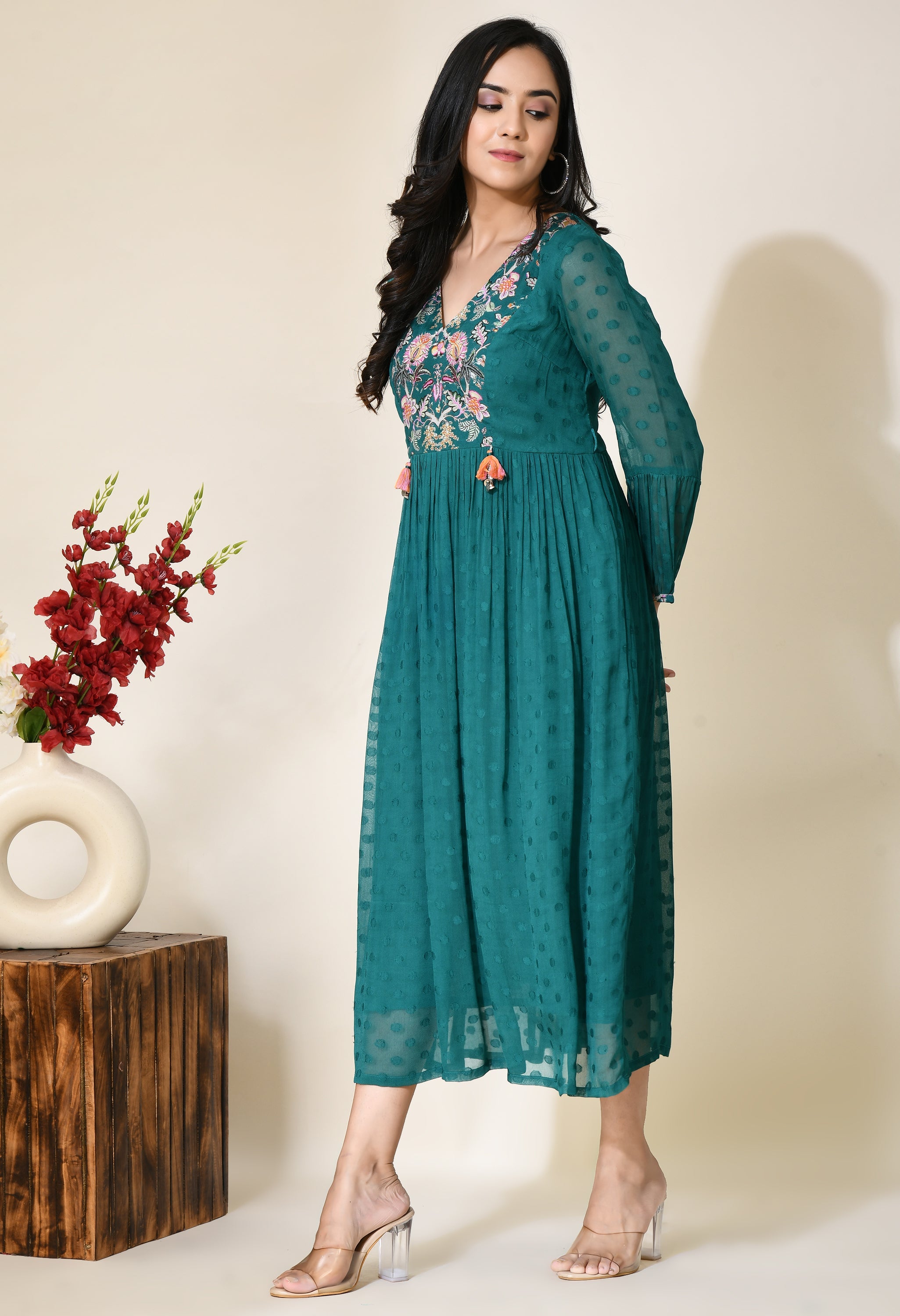 Pine Green Flare Dress | Fit and Flare Green Dress